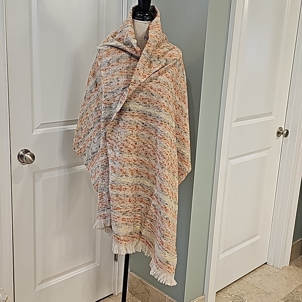 Pretty Persuasion Tan And Orange Frayed Edge Scarf/Wrap - OS - Picture 5 of 6